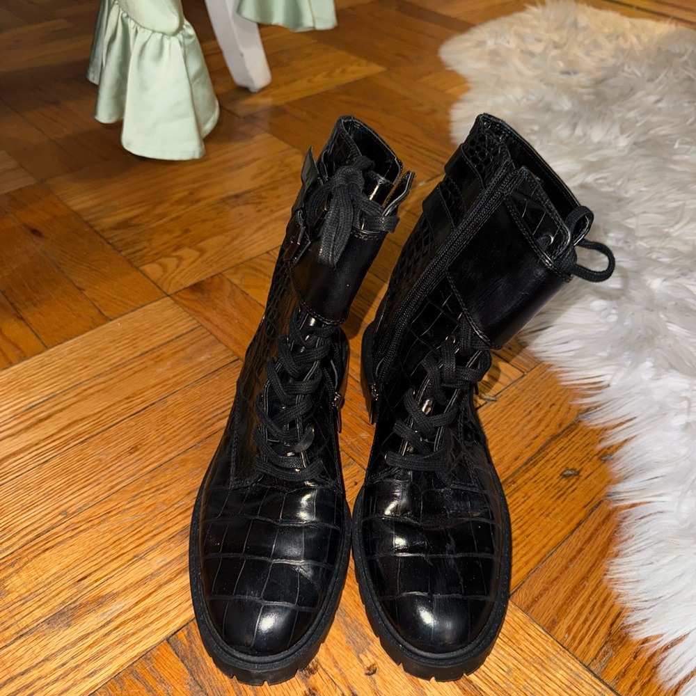 Vince Camuto Black Combat Moto Boots